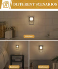 Plug In Wall Night Light Four Pack With Dusk To Dawn Sensor in kitchen, bedroom, and bathroom settings