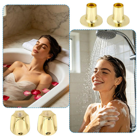 2 Pack Metal Golden Shower Knobs Replacement For Pfister Verve Shower Faucet Handle in a luxurious bathroom setting