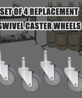 Swivel Stem Caster Set Four Inch Wheel With Seven Sixteenth Inch Stem Diameter Heavy Duty 200 Lb Load Per Caster TPR Rubber Wheel Replacement For Mop Buckets Rubbermaid Carts And Grills Pack Of Four with casters and carts displayed