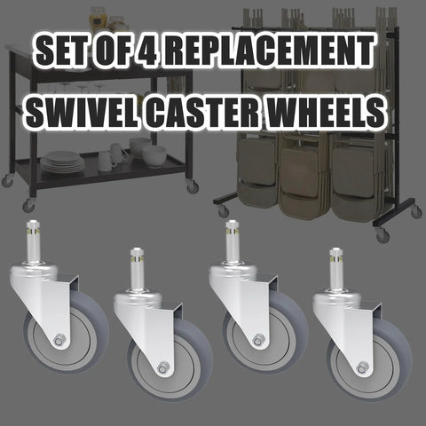 Swivel Stem Caster Set Four Inch Wheel With Seven Sixteenth Inch Stem Diameter Heavy Duty 200 Lb Load Per Caster TPR Rubber Wheel Replacement For Mop Buckets Rubbermaid Carts And Grills Pack Of Four with casters and carts displayed