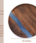 Solid Walnut Wood And Epoxy Resin Lazy Susan Turntable 10-inch round tray displaying blue resin and walnut wood design.