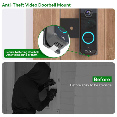 Anti Theft Doorbell Camera Mount For MyQ Video Doorbell With Anti Block Motion Sensor, Adjustable Bracket For Homes Apartments Offices Rentals Black For Easy Install installed on door
