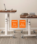 Adjustable Standing Desk With Manual Height Control Ergonomic Work Table For Home Office Gaming Setup Solid Dark Brown Finish showing height options 95cm and 65cm.
