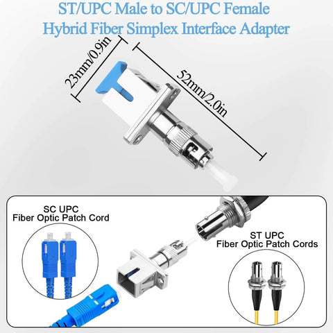 Hybrid Fiber Optic Adapter ST Male To SC Female, Plug And Play Singlemode 9/125 Micron, ST UPC To SC UPC Simplex Converter image