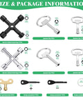 All In One 13 Piece Multi Tool Utility Key Kit size and package info with spanner keys, faucet keys, and screwdrivers displayed.