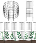 Decorative Garden Fence Panel Set 10 Pack 37.5 Inch High By 10 Feet Long Arc Rustproof Metal Wire Border; front, side, installed view.