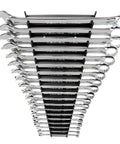 19 Piece Inch Combination Wrench Set With Rack From One Quarter Inch To One And One Quarter Inch Angled Open Ends At Fifteen Degrees