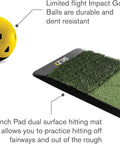 Home Golf Driving Range Kit With Net, Limited Flight Balls, Launch Pad shown with dual surface mat and durable balls.