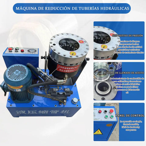 Tough As Nails Electric Hose Crimper And Hydraulic Pipe Press With Forged Steel Head 3600Kn Force 10 Die Sets 220V Power control panel and hydraulic filling hole