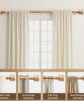 Rustic Wood Curtain Rod Set For Windows 48 To 84 Inches 1 Inch Diameter Dope Adjustable Heavy Duty Drapery Rod With Imitation Wood Grain Leaf Finials Farmhouse Style Decorative Curtain Rods Extends From 32 To 90 Inches shown with various curtain styles