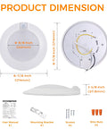 Diagram showing dimensions and components of the Motion Sensor LED Ceiling Light 120V 10W 5000K Daylight with white finish.