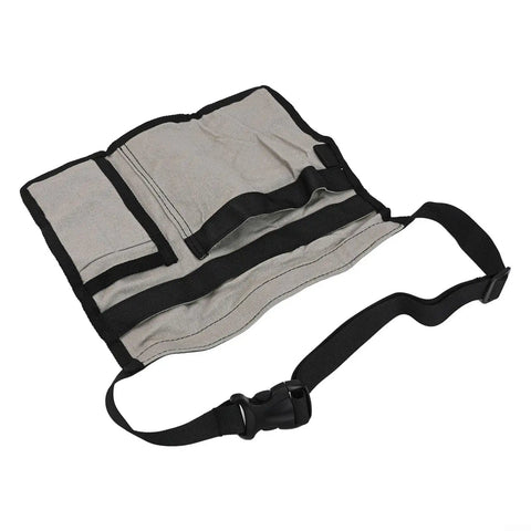 Heavy Duty Adjustable Tool Belt Pouch With 6 Pockets, Reinforced Canvas Construction For Screwdrivers, Rulers And Other Hand Tools, Durable Gray Carpenter Belt For Pros And DIY Projects, flat view