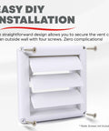 Supurr Vent 4 Inch Outdoor Dryer Vent Cover White Louvered Wall Hood With Gravity Damper displayed with screws for installation