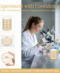 Scientist handling Ready To Use Prepoured Sterile Petri Dishes 70mm with nutrient agar and lids, individually wrapped.