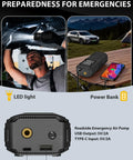 Cordless Tire Inflator Portable Air Compressor With Autostop 150 PSI 12V DC as power bank and emergency LED light