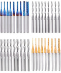 40 Pack Pro Grade CNC Router Bits End Mills Set With One Eighth Inch Shank Flat Nose And Ball Nose Cutters, Blue and Gold Coatings