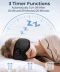 Bluetooth Sleep Mask With White Noise And Wireless Sleep Headphones for travel naps and night shifts, woman resting, timer display