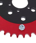 Heavy Duty Split Sprocket Hub Adapter Fits Baja Massimo Mini Bike Go Kart, close-up of 42 Tooth gear, red and black alloy construction.