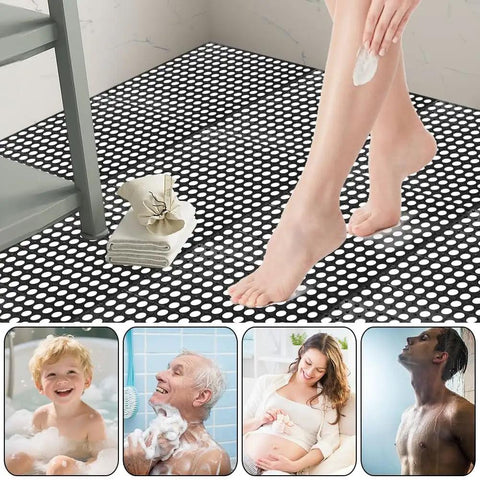 Interlocking 12x12 Inch Floor Tiles 12 Pack Soft PVC Non Slip Drainage Tiles With Holes For Bathroom, Pool Deck, Gym, Black