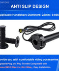 Full Twist Throttle Handle With Rolling Bearing And Cable Kit For IN10 Valtinsu Strike Shadow SX Electric Dirt Bike Includes Male Connector Black Built with anti-slip design and 22mm diameter suitable for electric dirt bikes.