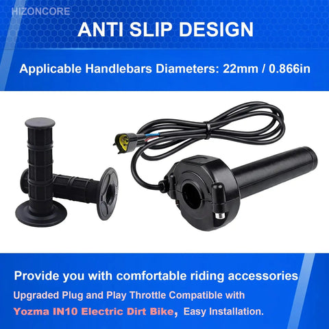 Full Twist Throttle Handle With Rolling Bearing And Cable Kit For IN10 Valtinsu Strike Shadow SX Electric Dirt Bike Includes Male Connector Black Built with anti-slip design and 22mm diameter suitable for electric dirt bikes.