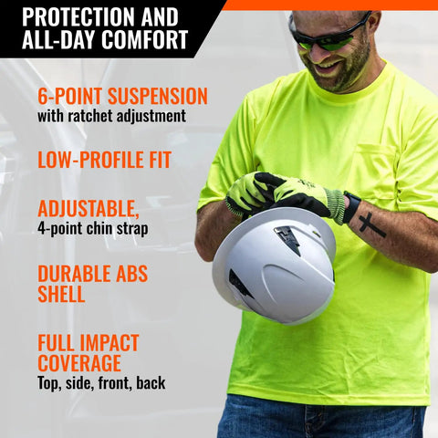 Person holding All Around Type 2 Class E Full Brim Non Vented Safety Hard Hat With 20kV Rating For Top Front Back And Side Impact Comfortable Adjustable Fit OSHA And ANSI Certified Grey