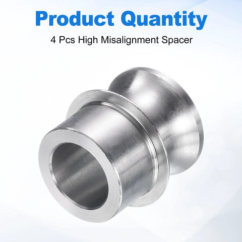 Eight Piece High Misalignment Spacers Three Quarters To One Half Inch Standard Ball Width Stainless Steel Rod End Spacers For Automotive DIY Projects Heavy Duty Wear Resistant, 4 pcs shown