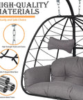 Double Egg Chair With Stand And Adjustable Canopy For Two People Indoor Outdoor Wicker Hanging Swing Chairs With Removable Cushions 660 Lbs Capacity For Patio Balcony Black Frame Dark Grey Cushions Outdoor Living featuring strong metal frame and high-strength chains.