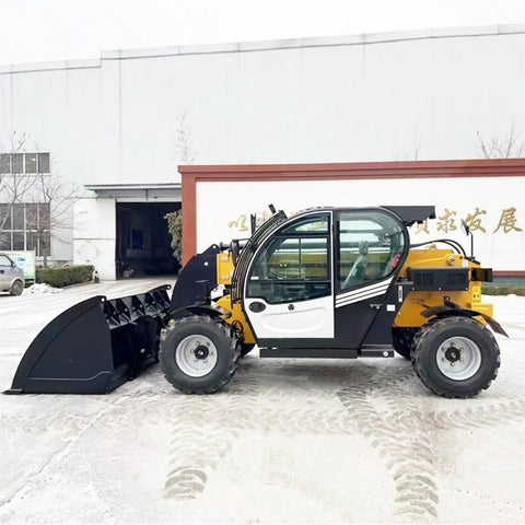 Top Shelf Heavy Duty Telescopic Handler With Seven To Eighteen Meter Smart Boom And Roomy Comfort Cab side view showcasing the loader's design.
