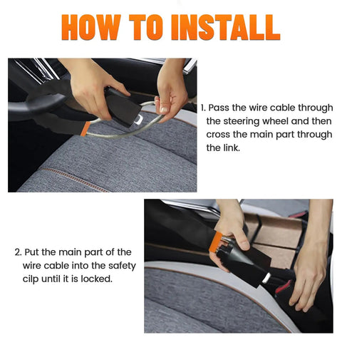 Installation guide for Universal Seventeen Inch Steering Wheel And Seat Belt Lock For Vehicles SUVs And Golf Carts Compact Lightweight Anti Theft Device With Hardened Boron Steel Construction And Multi Function Keys.