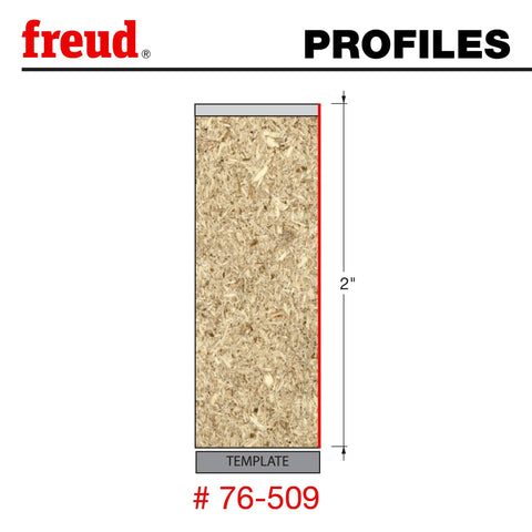 Diagram showing a Freud profile template with highlighted cutting area for Pro Grade Half Inch Flush Trim Down Spiral Router Bit.