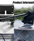 Close-up of Universal Kayak Trolling Motor Mount for Flat Stern Kayaks Or Boats Transom Bracket Fits Electric Trolling Motors Up to 3HP Heavy Duty Corrosion Resistant Stainless Steel Easy Clamp On Install.
