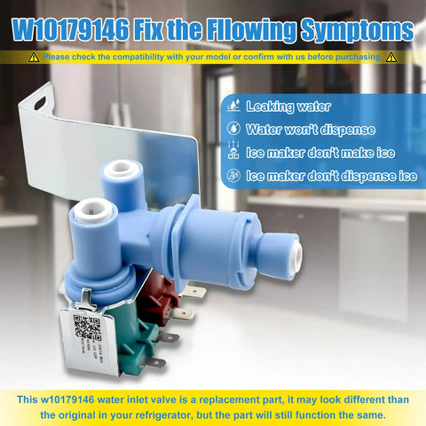 Water Inlet Valve Replacement For Whirlpool Kenmore Maytag Amana KitchenAid And IKEA Refrigerators Not All Models Ready To Install Durable Fit Replacement Part W10179146 Compatible With W10155357 AP6016381 PS11749668 for leaking water