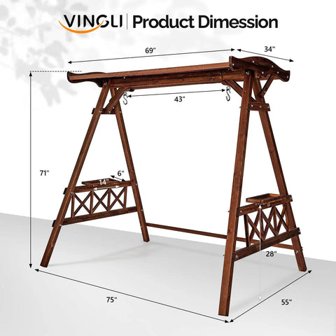 Heavy Duty Six Point Six Foot Porch Swing Frame With Adjustable Canopy Built To Last Wooden A Frame Stand Supports Up To 660 Lbs