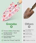 Comparison of premium 1.5mm floral trowel with rust-resistant steel vs standard 1.0mm trowel for 12-Piece Women's Gardening Tools Gift Set.