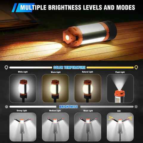 Rugged 12000mAh Camping Light With Stand Crazy Bright 10000 Lumen Dimmable Cordless Work Light With Three LED Heads Magnetic