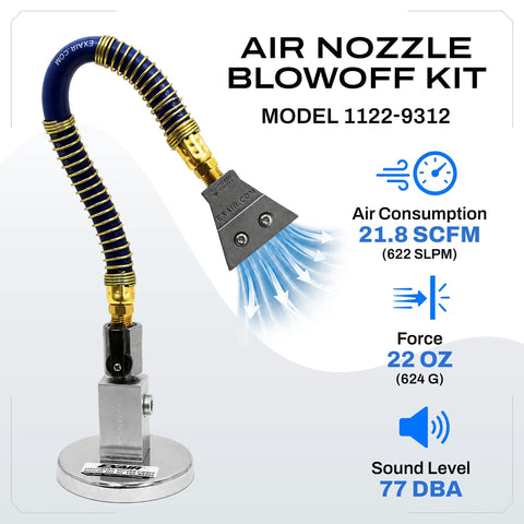 Flat 2 Inch Pro Grade Super Air Nozzle Blowoff Kit With Stay Set Hose And Magnetic Base For Precise Pneumatic Blowoff USA Made