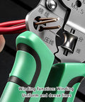 All In One Wire Stripper With Inductive Voltage Tester Pro Grade Electrician Cutting Tool close-up showing ergonomic grip and wires