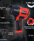 Professional 1/2 Inch Air Impact Wrench Packs Tough As Nails 1560 Ft Lbs Of Raw Power Into A Lightweight Rubber Grip Design.