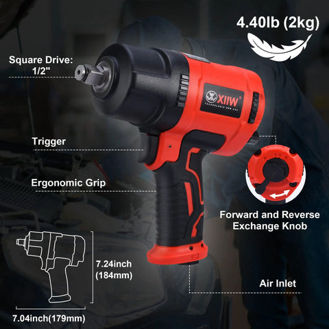 Professional 1/2 Inch Air Impact Wrench Packs Tough As Nails 1560 Ft Lbs Of Raw Power Into A Lightweight Rubber Grip Design.