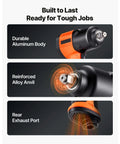 Professional Grade Badass 1/2 Inch Drive Air Impact Wrench With 1100 Ft Lbs Knockout Torque And 7500 RPM Savage Speeds showcasing aluminum body, alloy anvil, and exhaust port.