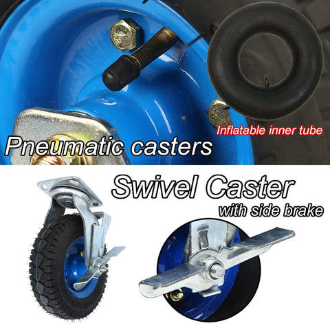 Close-up of Badass Heavy Duty Top Rated Pneumatic Caster Wheels With Smooth Glide Swivel Rubber Tires for Industrial carts.