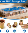 Heavy Duty 400 Piece Zinc Plated Rivet Nut Kit With UNC Threaded Inserts From 6-32 To 3/8-16 featuring flat head inserts and a storage box.