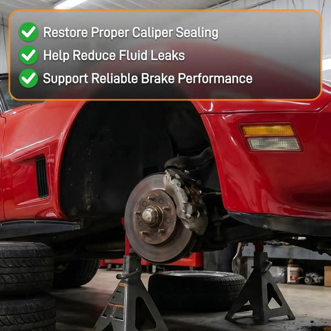 Chevrolet Corvette with brake caliper exposed, showcasing parts for complete brake caliper rebuild kit DIY 1965 to 1982