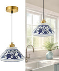 SIMEESO Ceramic Pendant Light,Chinese Blue and White Porcelain Pendant Lamp Vintage retro hanging lamp above kitchen sink.