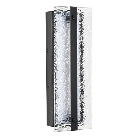 ElilyGiA 16 Inch Modern LED Wall Sconce Vanity Light, Black with ripple glass shade and metal frame design.