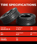 Set of 2 20x10.00-8 Tubeless Lawn Mower Tires 4 Ply Heavy Duty Reinforced Sidewalls 1190 Lb Load Capacity Fits Riding Tractors 8 Inch Rim 0.2 Inch Tread Depth, black