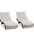 Two Pack California Style Chaise Lounge Cover Towels With Pockets Striped 100 Percent Cotton Cabana Covers For Beach Pool Outdoor Chairs 30 By 85 Inches Beige