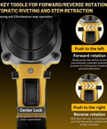 Cordless Pro Grade Rivet Gun Compatible With 20V Max Batteries, brushless toggle for forward reverse rotation