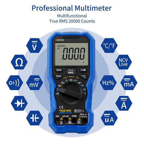 Bluetooth Digital Multimeter 20000 Counts True RMS Auto Range With Data Logger Thermometer visible with symbols on display